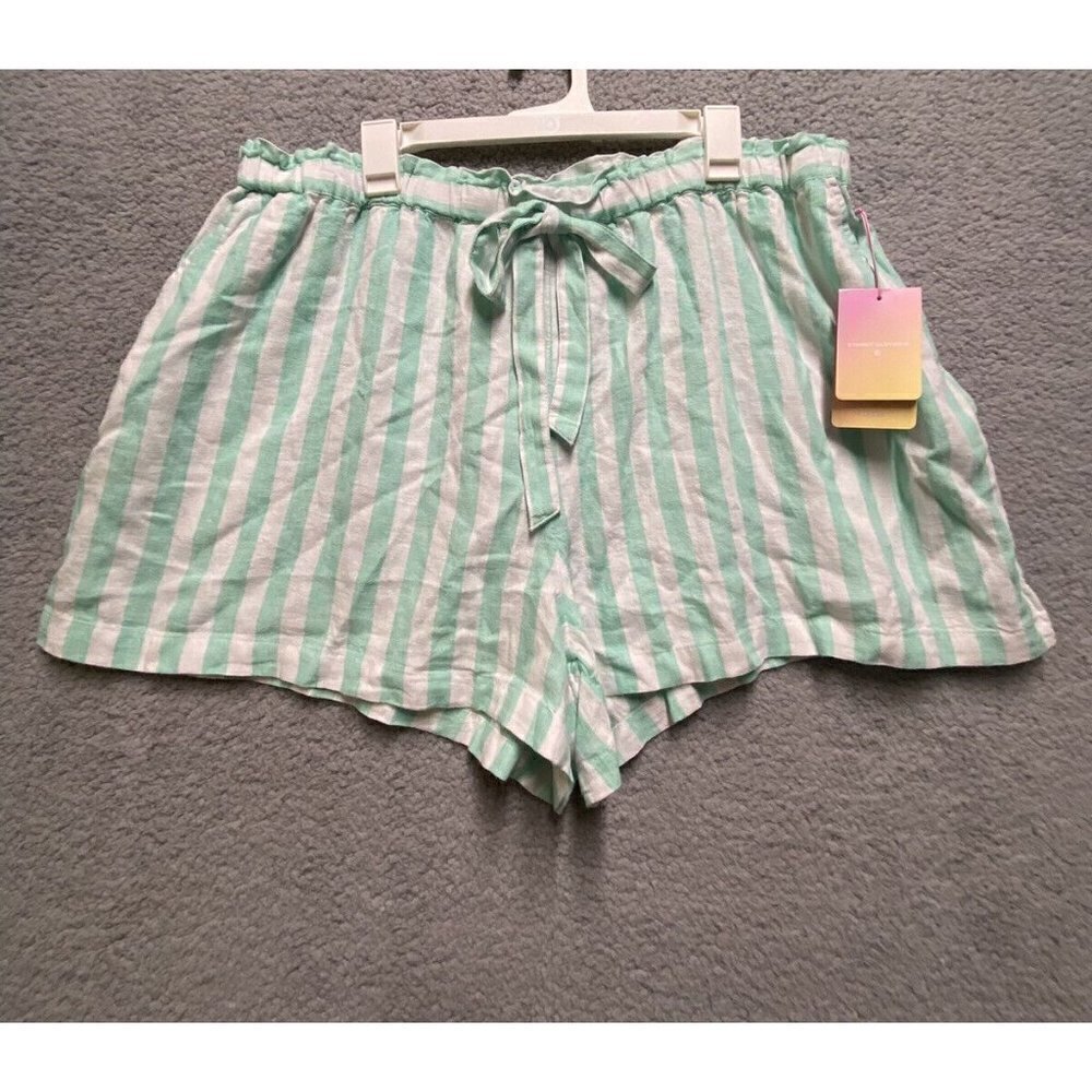 Stoney Clover Shorts 1X Linen Blend Striped Shorts Green White New